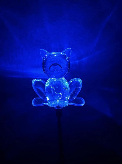 Set of 2 Clear Acrylic Cat Solar Garden Yard Landscape Path Stick LED Lights