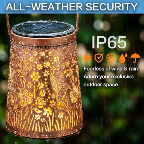 LeiDrail Hummingbird Solar Lanterns, Hanging Garden Lights, 2 Pack, Copper