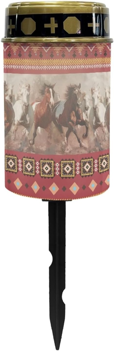Western Aztec Horse Outdoor Garden Lights,Solar Stake Light with Horse Decorative Lights,Flameless LED Solar Lights for Yard Patio Spotlights Decorations,Garden Gift,Red