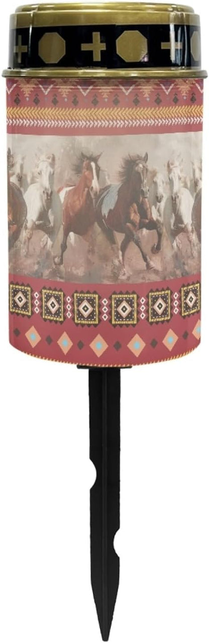 Western Aztec Horse Outdoor Garden Lights,Solar Stake Light with Horse Decorative Lights,Flameless LED Solar Lights for Yard Patio Spotlights Decorations,Garden Gift,Red