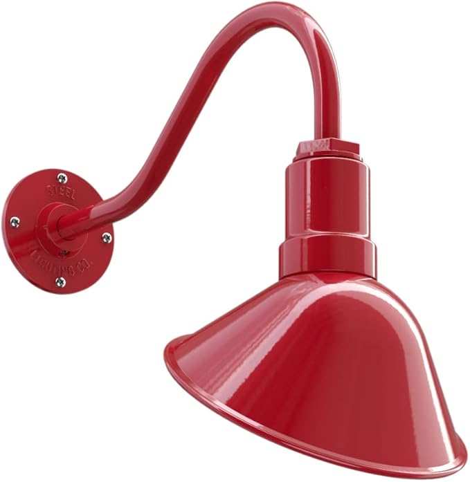Steel Lighting Co. Venice Store Sign Light | for Outdoor Restaurant Accent Wall | 9 inch Dome | 16 inch Gooseneck | Made in America | Red Exterior/White Interior