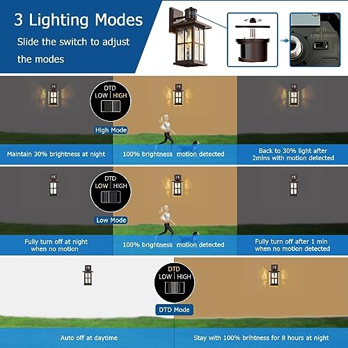 FLEDAVID 2 Pack Motion Sensor Outdoor Wall Lights Dusk to Dawn Exterior Porch Lantern Brown Outside Sconce Lighting Fixtures Rustic Farmhouse Wall Mount Carriage Lamp for House Garage Patio