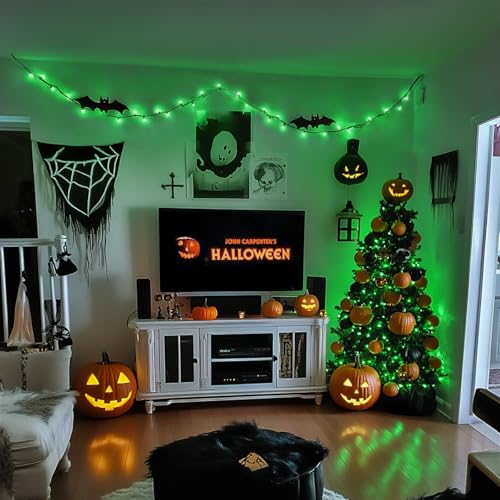 JMEXSUSS 200 LED Halloween Lights Outdoor, 66ft Green String Lights Plug in