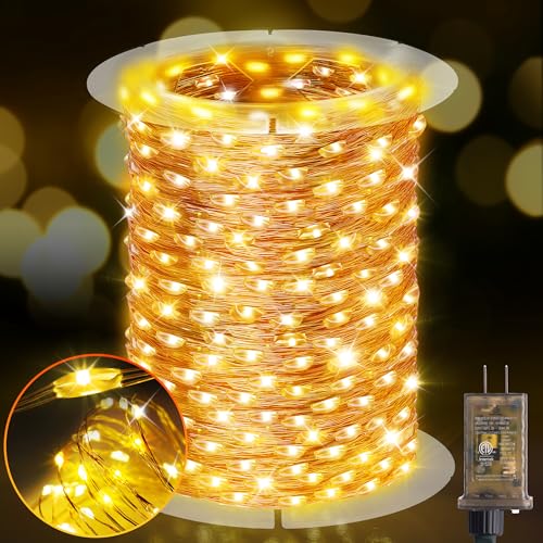 KNONEW 203FT 600LED Outdoor Fairy Lights Plug in Warm White Christmas Decor
