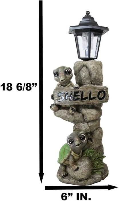 Ebros Gift Whimsical 2 Baby Tortoise Turtles Holding Shello Greeting Sign On Rock Outpost Solar LED Courtesy Path Light Garden Statue Home Decorative Patio Figurine