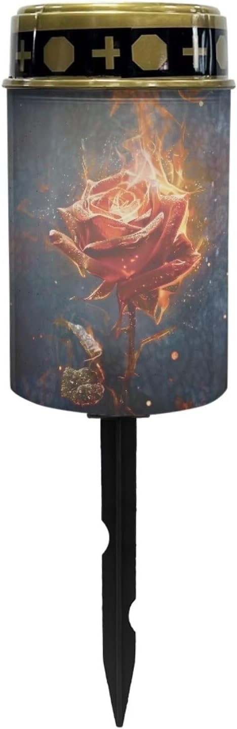 Fire Rose Cemetery Solar Lights Waterproof Solar Stake Lights Decorative Lights for Grave Yard Patio Outdoor Decoration Landscape Solar Lights Sympathy Giftsfor Loss of Loved One