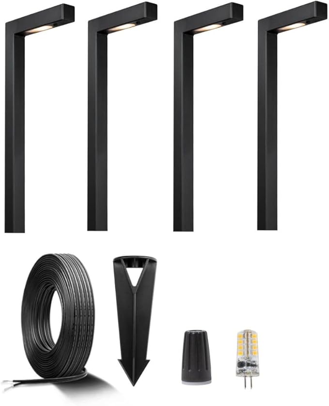 Gardenreet 12V Brass Landscape Black Path Lighting Kit (4 Pack Path Lights) with 100 Feet Cable and 20Pack Wire | Lumora