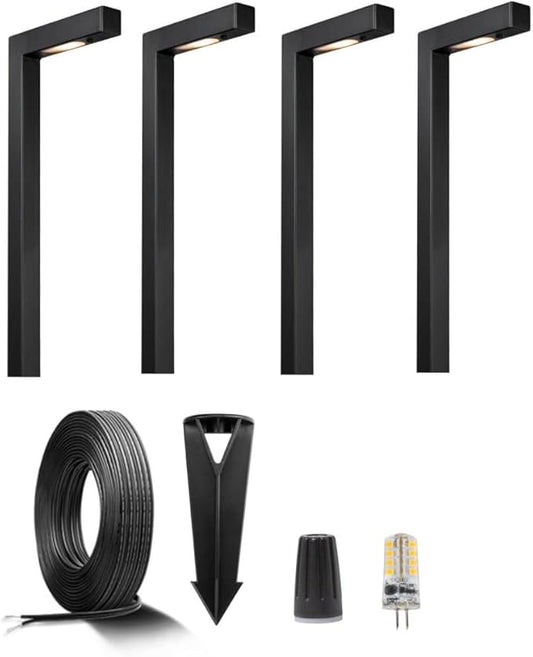 Gardenreet 12V Brass Landscape Black Path Lighting Kit (4 Pack Path Lights) with 100 Feet Cable and 20Pack Wire Connectors for Outdoor House Garden Patio Walkway Without Low Voltage Transformer