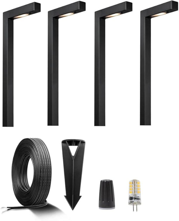 Gardenreet 12V Brass Landscape Black Path Lighting Kit (4 Pack Path Lights) with 100 Feet Cable and 20Pack Wire | Lumora
