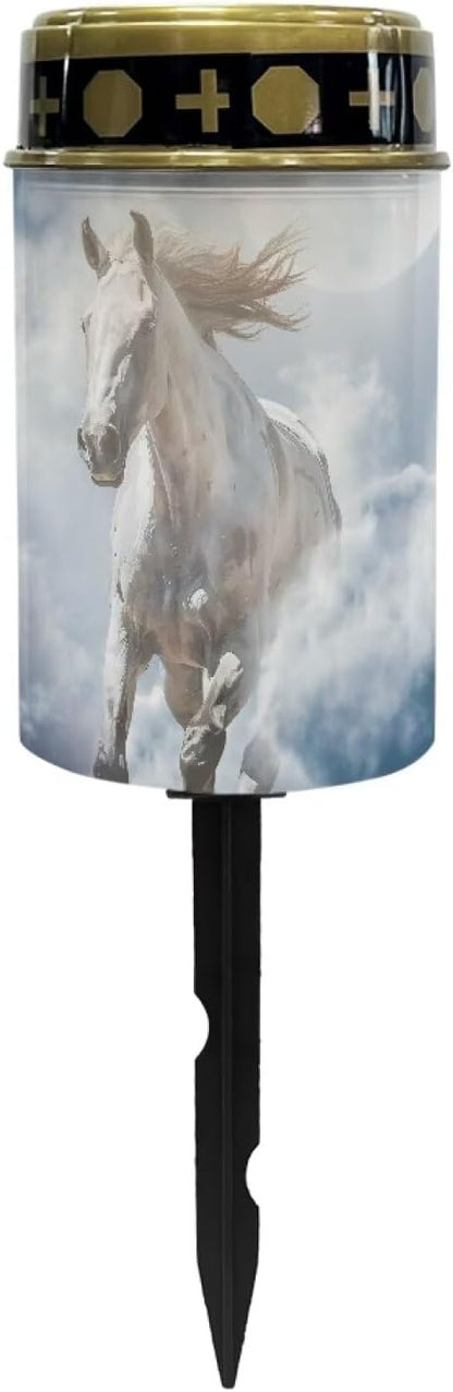 White Horse Cemetery Solar Stake Lights Decorative Solar Pathway Lights Landscape Lights Gravesite Decor for Birthday in Heaven Mothers Day Fathers Day Memrial Day