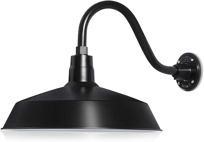 17in. Satin Black Outdoor Gooseneck Barn Light Fixture With 14.5 in. Long Extension Arm - Wall Sconce Farmhouse | Lumora