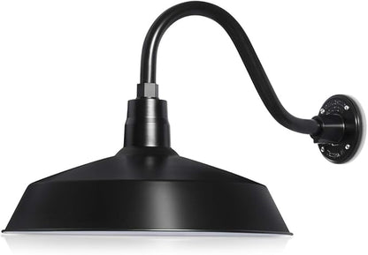 17in. Satin Black Outdoor Gooseneck Barn Light Fixture With 14.5 in. Long Extension Arm - Wall Sconce Farmhouse, Vintage, Antique Style - UL Listed - 9W 900lm A19 LED Bulb (5000K Cool White)