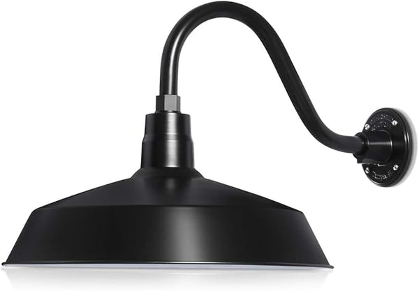 17in. Satin Black Outdoor Gooseneck Barn Light Fixture With 14.5 in. Long Extension Arm - Wall Sconce Farmhouse | Lumora
