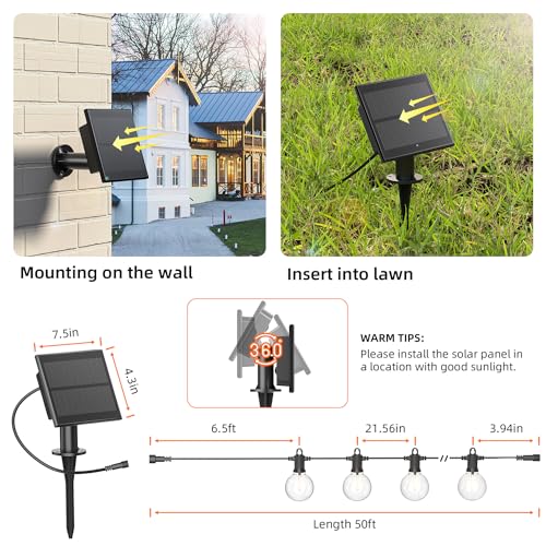 Kawaya G40 Outdoor String Lights Solar 50FT IP65 2700K LED Patio Light
