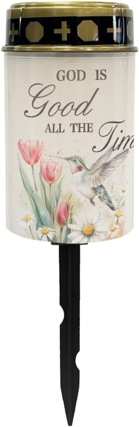 God is Good All The Time Solar Lights Outdoor Garden, Waterproof Solar Powered Stake Lights, Christmas Birthday Gifts for Grave Dad Grandma Garden Yard Gravesite Decorations