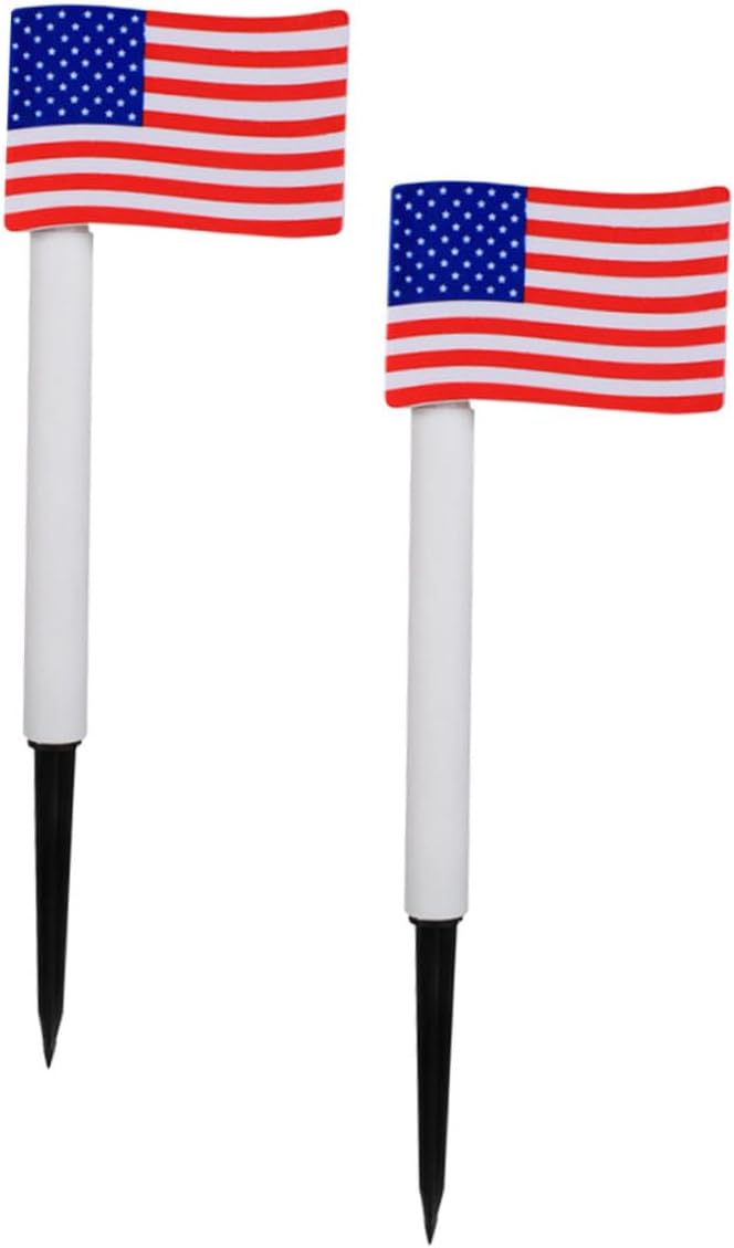 Veemoon 2pcs Solar LED American Flag Garden Lights Solar Pathway Lawn Lamps Outdoor Decorative Landscape Lighting for Independence Day Yard Random Color