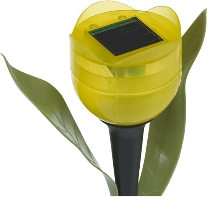 anso 6pcs Garden Tulip Flower Shape LED Solar Powered Lights Outdoor Yard Standing Decors (Yellow)