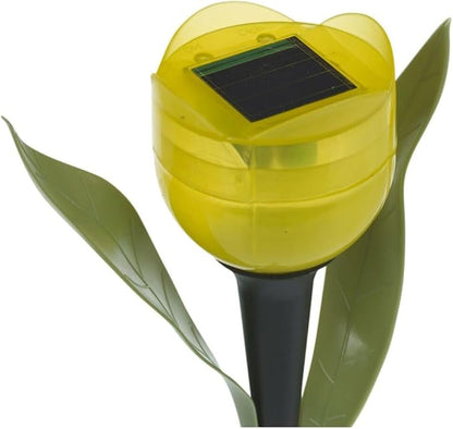anso 6pcs Garden Tulip Flower Shape LED Solar Powered Lights Outdoor Yard Standing Decors (Yellow)