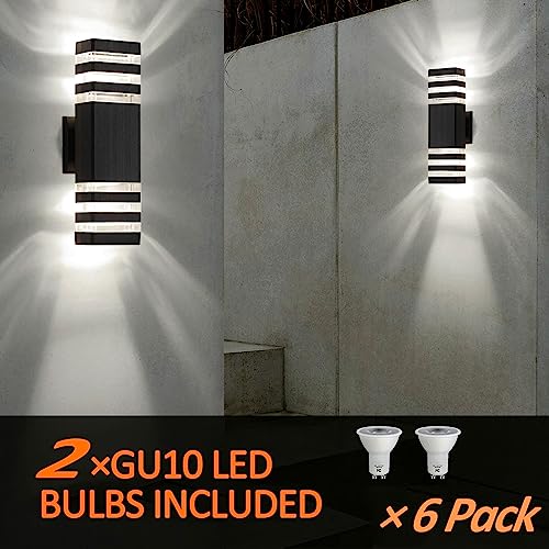 tewei 6-Pack Black Outdoor Light Fixtures, Modern LED Exterior Wall Lights