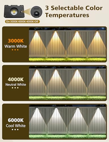 VOLISUN Solar Fence Lights Outdoor 12 Pack, 3 Color Temperature Solar Light