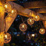 Oviejo 8.5FT LED Patio String Lights, Waterproof Outdoor Lantern String Lights with 12 Bulbs, Beaded Copper Wire Ball Style, Connectable Yard Garden Bistro Party Lights, Warm White
