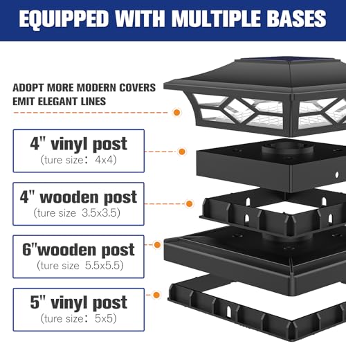 VOLISUN 6Pack Solar Post Cap Lights, 2 Color Modes Deck Lights, Black