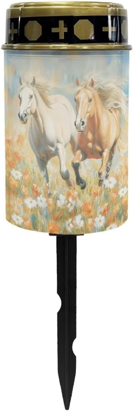 ZOUTAIRONG Running Horses Outdoor Lights, Hummingbird Pink Flower Outdoor Garden Solar Lights, 2 Pack Waterproof Solar Garden Lamps, Easy to Use
