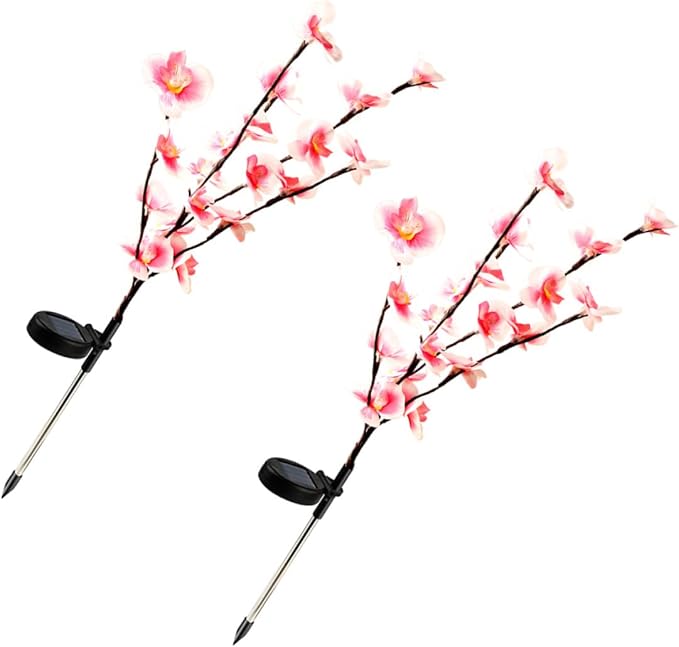 Wakauto 2pcs Solar Floral Garden Lights Outdoor Solar Pathway Lighting with Ground Stake Pink for Backyard Lawn and Patio Decorative Landscape