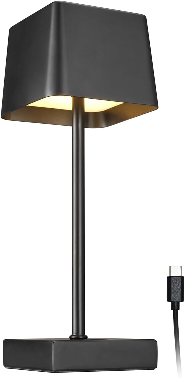 Globe Electric 12" Cordless Portable Outdoor Solar Operated LED Table Lamp, Matte Black, Dimmable, Rechargeable Battery, Charging Cable Included, Weather-Resistant Patio Bar Restaurants