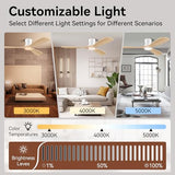 52” Wood Smart Flush Mount Ceiling Fans with Lights Remote,Low Profile