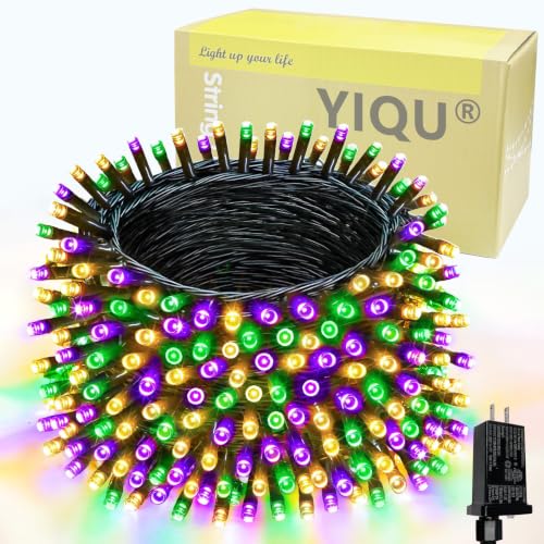 200 LED Extendable Green Yellow Purple Mardi Gras Lights Outdoor Indoor