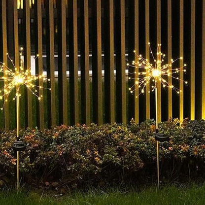 Hyuduo Solar Garden Firework Lights, 34.6 Inch, IP65 Waterproof, 8 Lighting Modes, ABS Material, Warm Light, Decorative Outdoor Stakes for Yard, Wedding, Patio