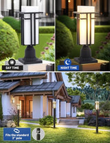 Outdoor Post Lights Waterproof Metal Frame with Milk White Frosted Glass Pier Mount Outdoor Lighting Fixtures(with 3-Inch Pier Mount Base) Pillar Light Post Lantern for Garden Backyard and Porch