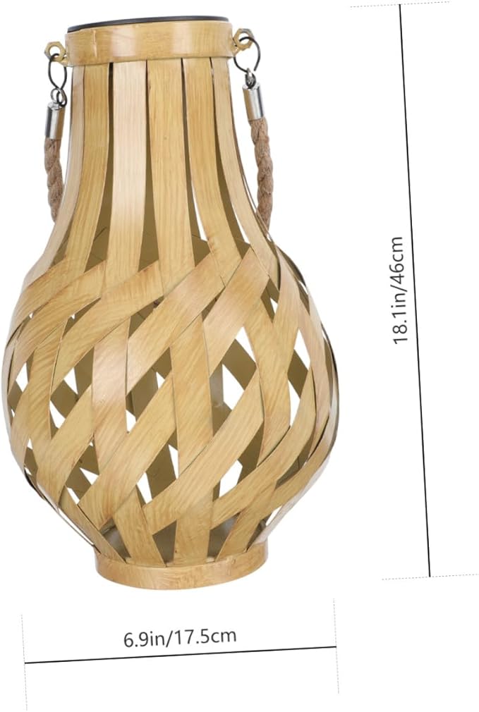Solar Lantern Light Bamboo Woven Hanging Lantern for Outdoor Garden Unique Decorative Solar Light Handle for Patio Porch and Cafe Decoration