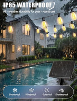 Likesky 50FT Solar String Lights Outdoor with Remote,18+1LED Shatterproof Bulbs & USB Port, Waterproof 3 Modes Dimmable Solar Lights for Backyard, Patio, Camping