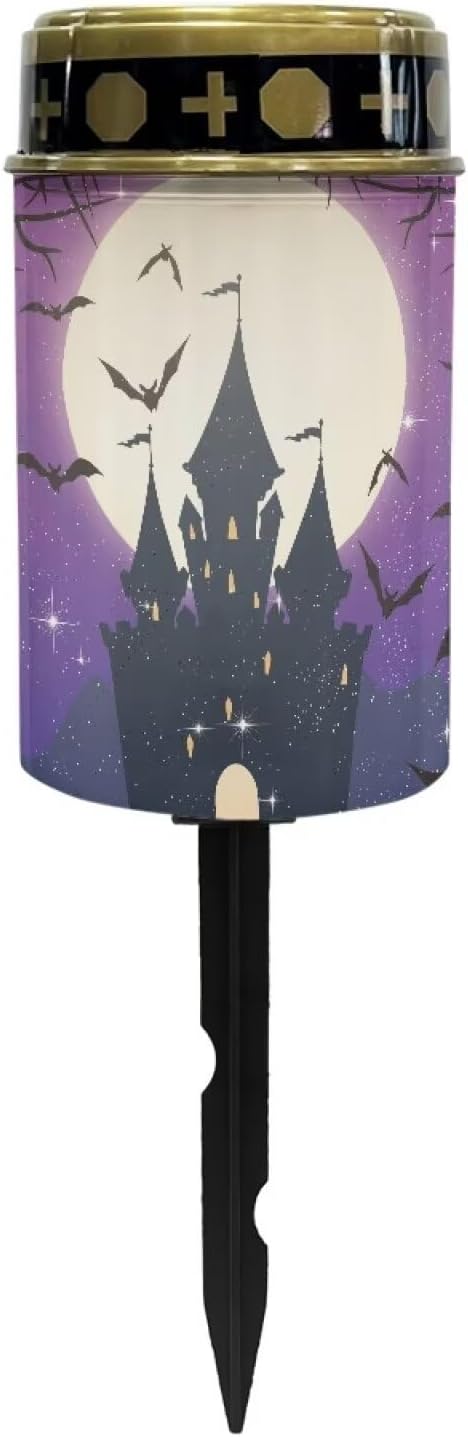 Solar Light Outdoor Halloween Solar Garden Light Castle Moon Print Solar Light Landscape Path Light Halloween Decor for Your Garden, Landscape, Path, Yard