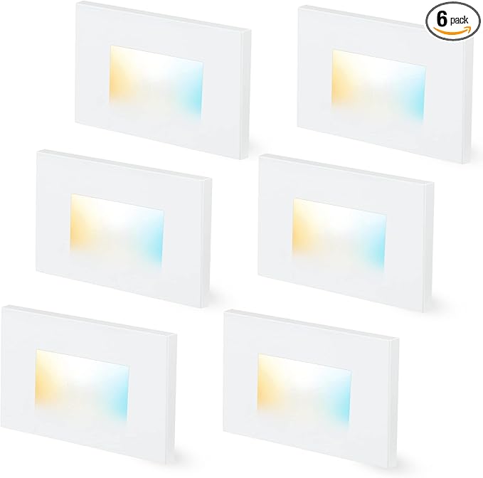 CLOUDY BAY Dimmable Upgraded 3 Color 120V LED Indoor Outdoor Step Lights,3000K/4000K/5000K 3W 100lm,Stair Light,White,6 Pack