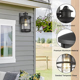 Outdoor Wall Sconces, Outdoor Wall Lights, Exterior Wall Mount Lighting, Wall Light Fixture in Black Finish with Seeded Glass (Black, 2 Pack)