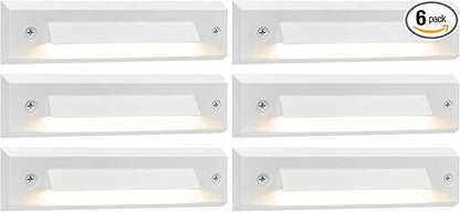 GKOLED 6-Pack Low Voltage 9-15V AC/DC LED Linear Step Lights, 2W Landscape Cutoff Stair Riser Light, Outdoor Waterproof Accent Lighting Fixtures, Die-cast Aluminum with White Powder Coated Finish