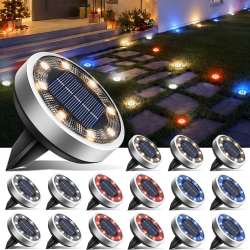 btfarm 16 Pack Solar Lights Outdoor Waterproof, 8 LED Solar Ground Lights