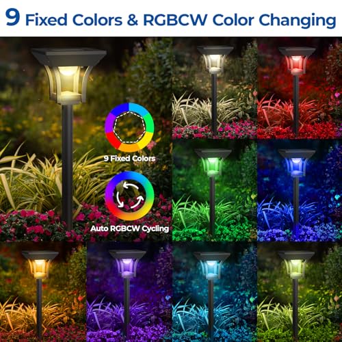 CINOTON RGBCW Solar Pathway Lights Outdoor, 3 Lighting Modes, 18 Pack