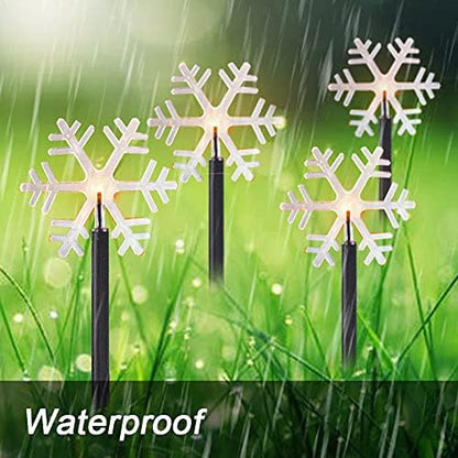5 Pack Solar Christmas Snowflake Pathway Lights 6.3 Ft Total Outdoor Waterproof Landscape Lights Christmas Decorations for Pathway Garden Walkway Yard Lawn Patio (Warm White)