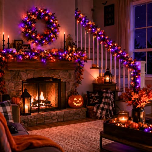 Nisocy 100FT Purple Orange Halloween String Lights