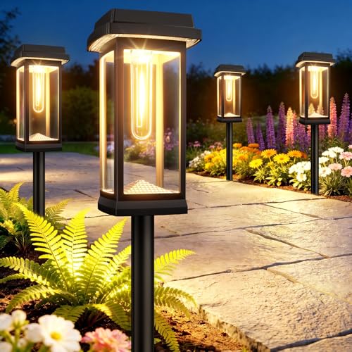 Solar Pathway Lights Outdoor, 4 Pack Upgraded Solar Garden Lights Solar Powered, Solar Lights Outdoor Waterproof IP65, 15 Hours Outdoor Solar Lights for Yard Patio Landscape Walkway Driveway Decor