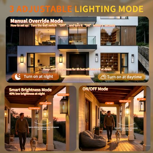 17 Inch Motion Sensor Dawn to Dusk Outdoor Sensor Light Fixture Waterproof Porch Lights Anti-Rust Exterior Wall Mount Light Outdoor Wall Lantern for Patio Front Door Garage - 2 Pack