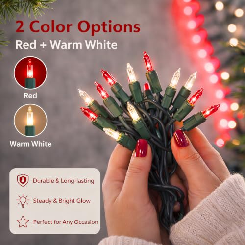 TW SHINE Christmas Mini String Lights, 20FT 100 Count Incandescent Mini Christmas Tree Lights, Waterproof Xmas String Lights for Outdoor Indoor Home Party Yard Decorations, Warm White and Red