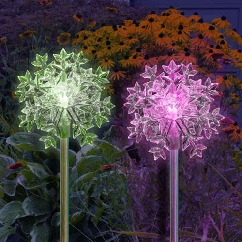 Set of 2 Big Snowflakes 3D Solar Garden Yard Landscape Path Stick LED Lights
