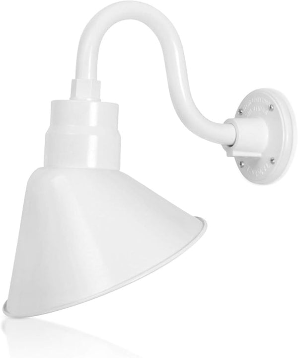 10in. White Outdoor Angle Shade Gooseneck Sign Light Fixture With 10in. Long Extension Arm - Wall Sconce Farmhouse | Lumora