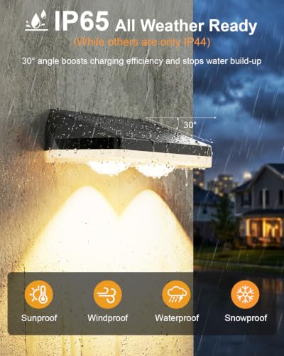 Solar Fence Lights Outdoor,3000/4500/6000K 13 Mode, 2 Pack Fence Lights Solar Powered with Ultra-Bright Lens IP65 Waterproof,Solar Wall Light for Backyard/Step/Patio/Deck/Stair/Railings