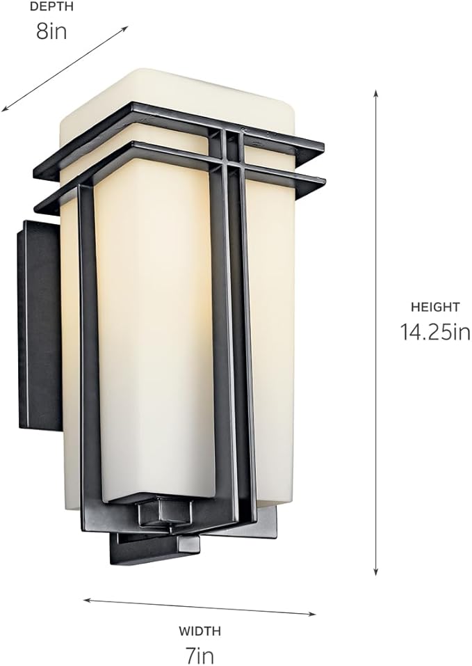 Kichler Tremillo 17.25" Outdoor Wall Lightin Black, 1-Light Exterior Wall Sconce Porch Light with Satin Etched | Lumora